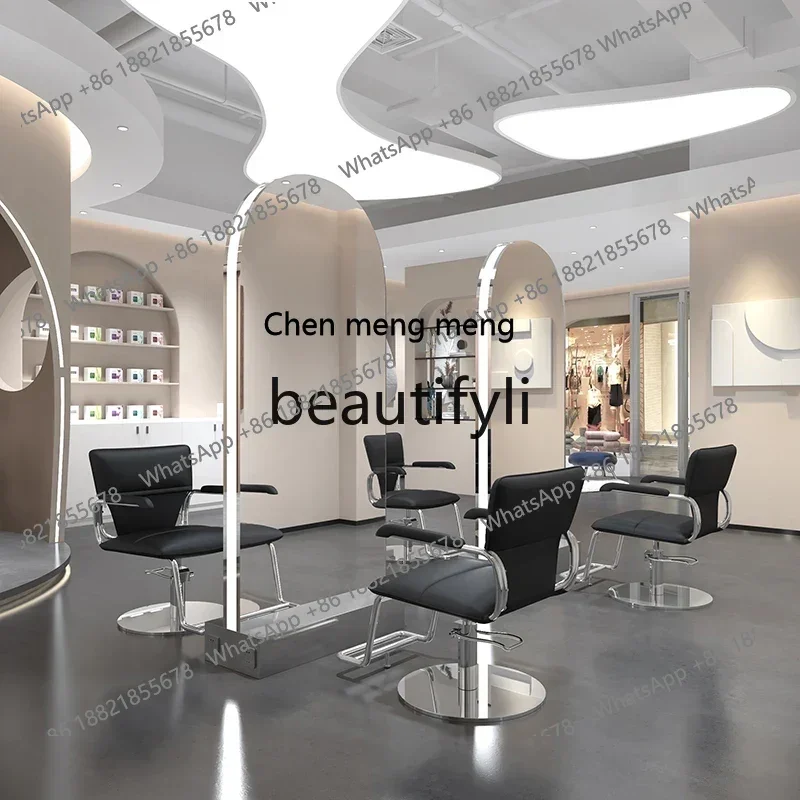 Neu eingetroffen: Vom Friseursalon vom Boden bis zur Decke reichender vertikaler doppelseitiger Spiegel, Ganzkörperspiegel mit Lampe