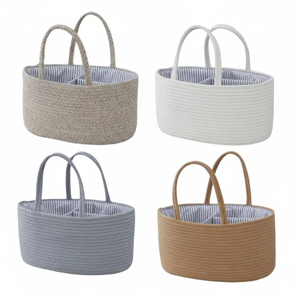 Durable Large Capacity Baby Nappy Organiser Cotton Rope Portable Storage Basket Woven Detachable Diaper Storage Bag for Newborn