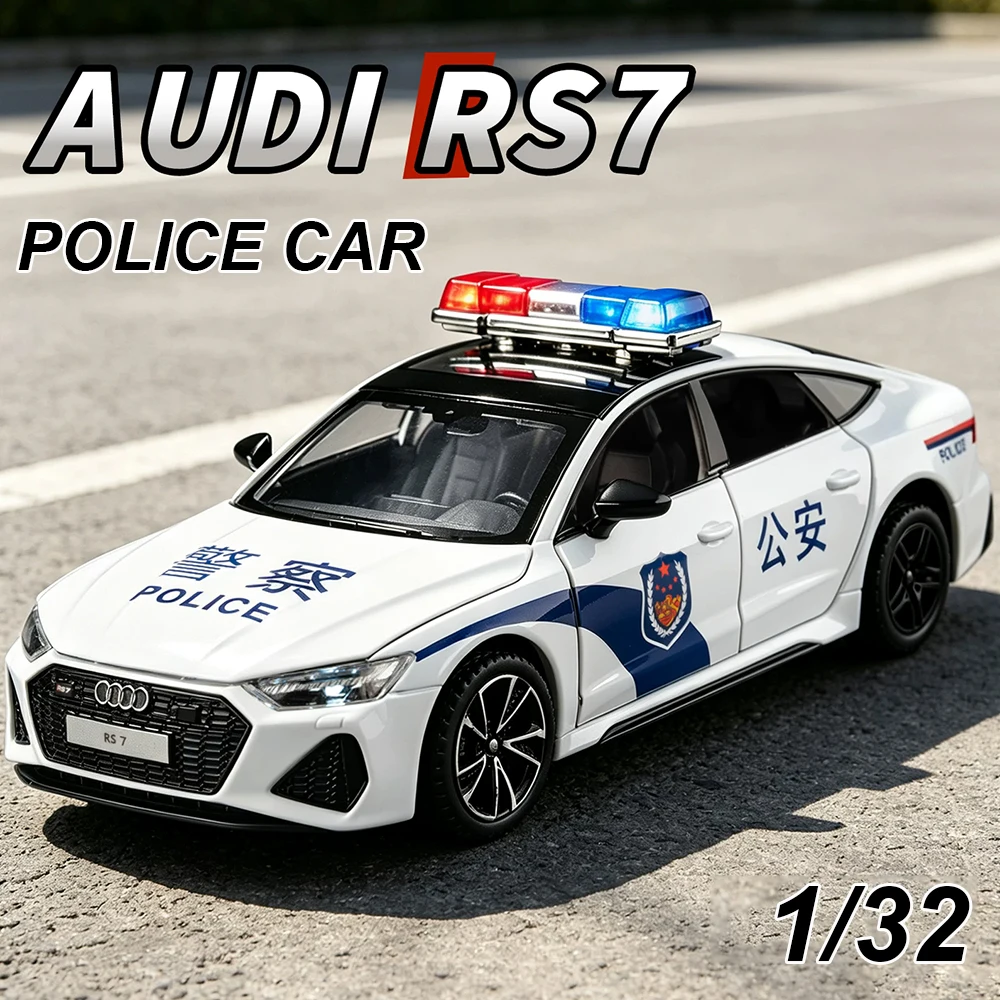 1:32 Scale Audi RS7 Car Model Toy Doors Opened Sound Light Models Pul Back Alloy Diecast Police Vehicle Ideal Bedroom Decoration