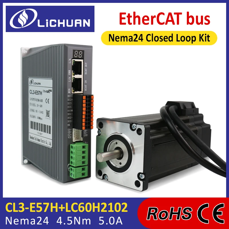 

Lichuan Ethercat 4.5Nm Nema24 Closed loop stepper motor driver kit LC60H2102+CL3-E57H controller for CNC router