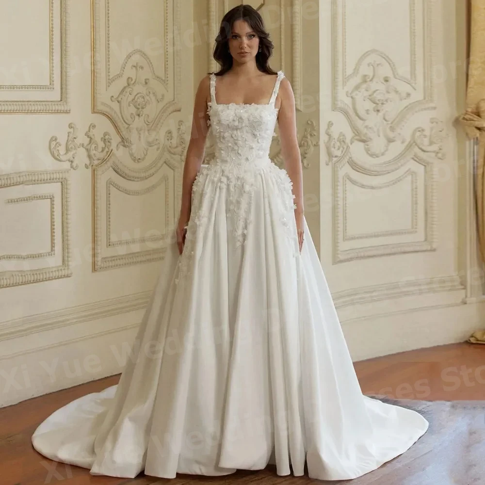 Luxuriöse A-Linie Damen Brautkleider Spitze Applikationen Robe De Mariage Braut Kleider Maßgeschneiderte Spaghetti-Trägern Prinzessin Vestido