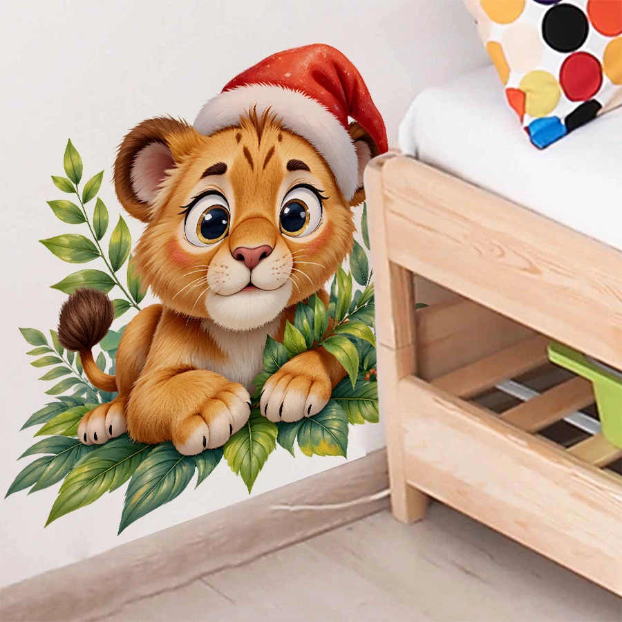 Christmas Lion Cub Wall Stickers For Kids Removable Self-Adhesive Decals For Nursery Kids' Room & Playroom Decor