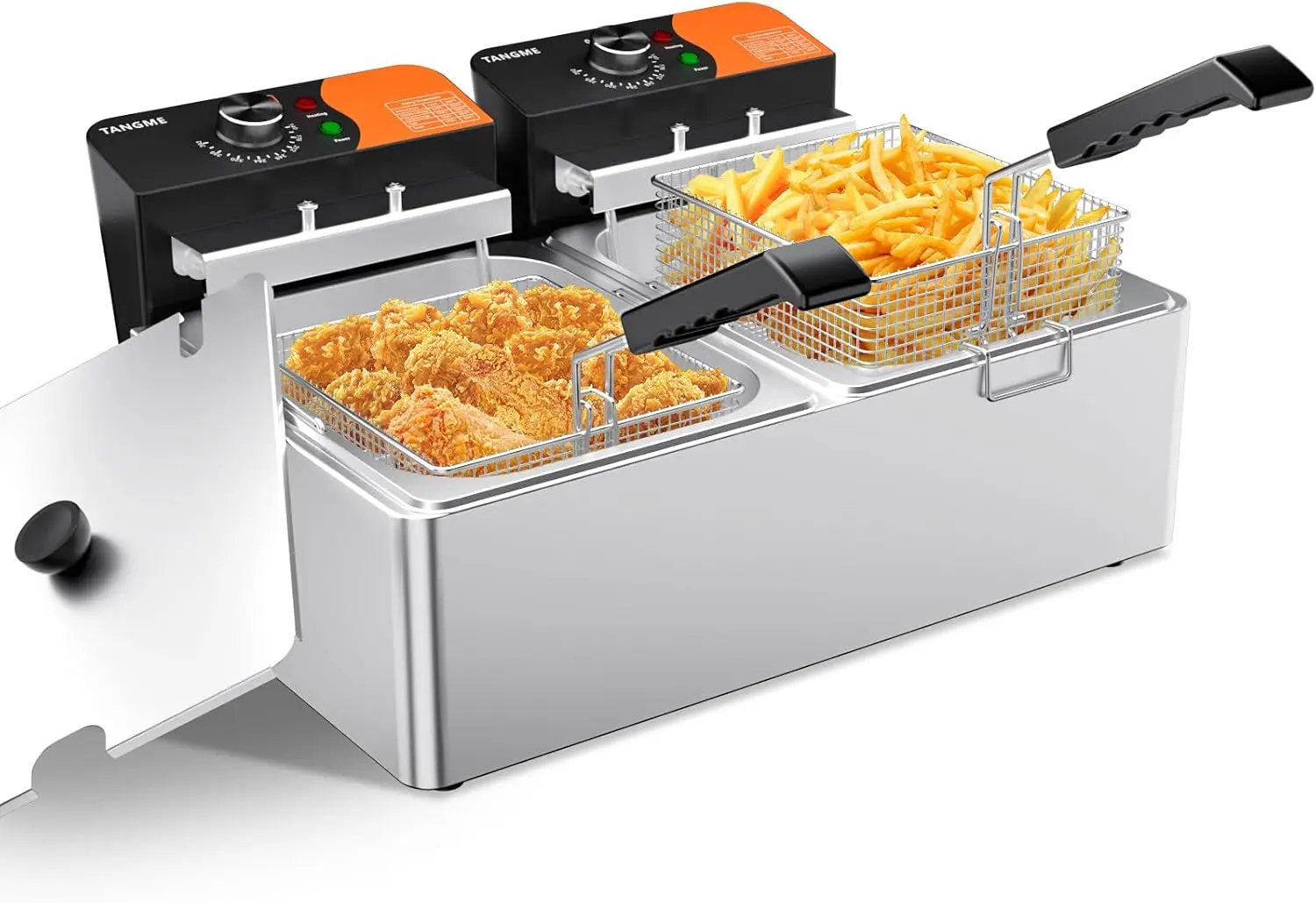 ^Commercial Deep Fryer, 3400W Electric Countertop Fryer 20.7QT with 6.35QTx2 Baskets Stainless Steel Oil Fryer with Temperature