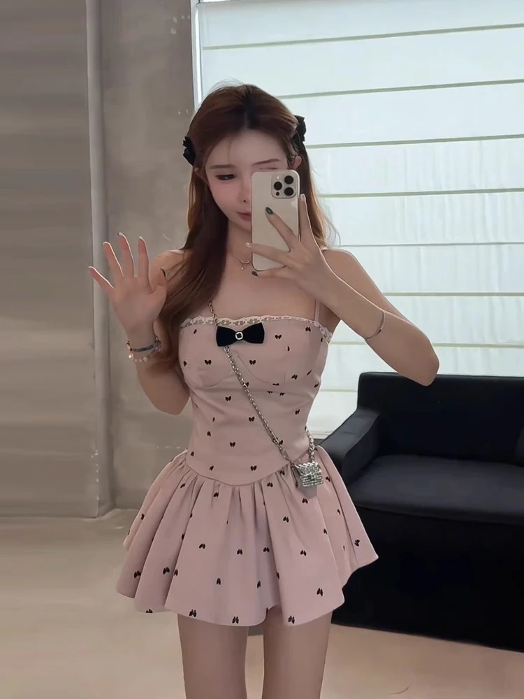 Pure Desire Blumendruck für Damen, Ele, würziges Mädchen, bauschiger Rock, Knoten, hohe Taille, Sommerfaion