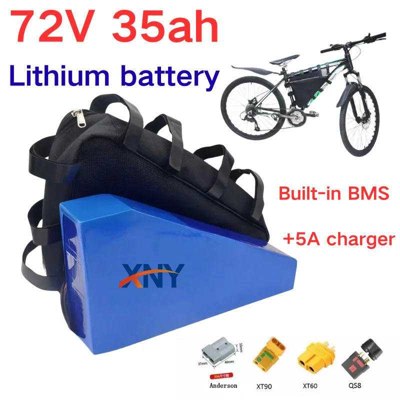 72V 35Ah Triangle Lithium-Ion Battery with BMS 20S for 750W-6000W Electric Mountain Bike Scooter Motorcycle 5A Charger Included