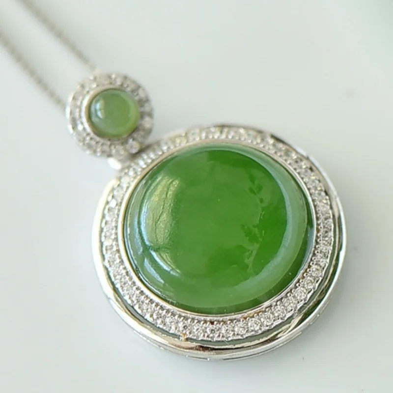 SGARIT Authentic Jadeite Hetian Jade S925 Silver Inlay 17*23mm Semi-Circle Fashion Pendant Simple Design Style Elegant Generous
