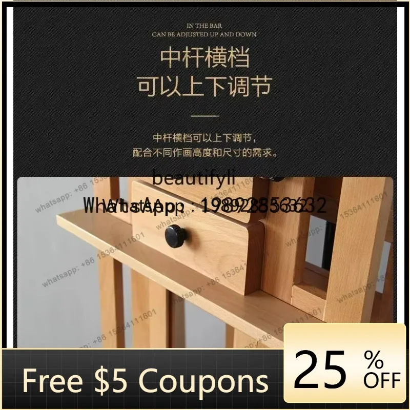 LYY Wooden Solid Wood Double Rocker  Large Oil Painting Easel Floor Easel Can Be Tilted Forward and Backward