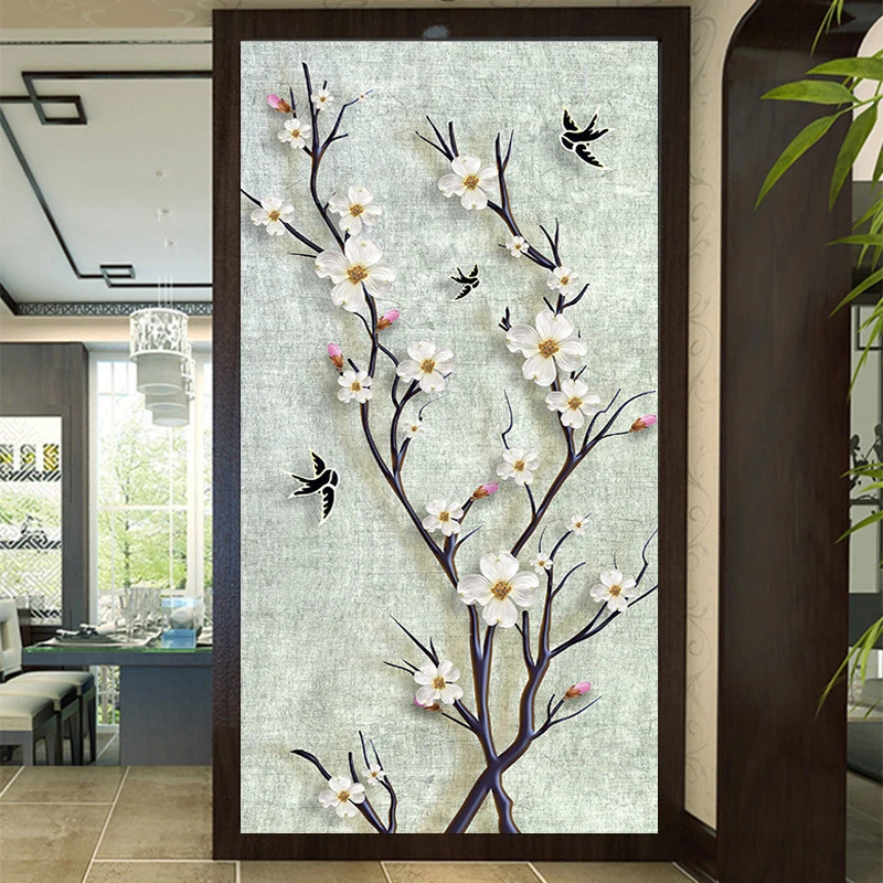 Elegant Floral Door Decals Romantic Floral Bedroom Decor Wallpaper Decals Removable Waterproof Poster Mural