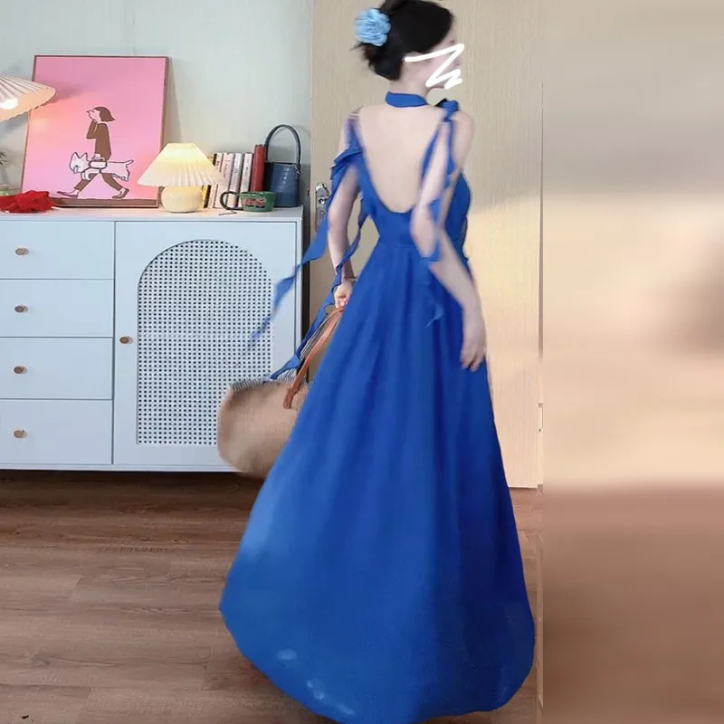 

2025 New Seaside Klein Blue Suspender Dress Summer Dress
