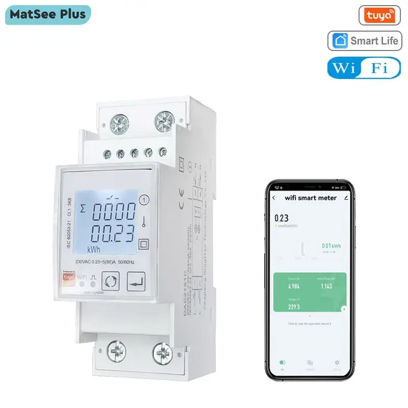 Compteur d'énergie WiFi intelligent Tuya, monophasé, rail DIN 80A, moniteur d'alimentation, wattmètre KWh, voltmètre, ampèremètre, télécommande, 110V, 220V, nouveau