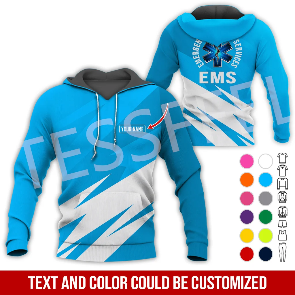 Custom Name Cosplay EMS EMT Medical Paramedic Worker Tattoo Tracksuit Vintage 3DPrint Pullover Harajuku Jacket Casual Hoodies 22