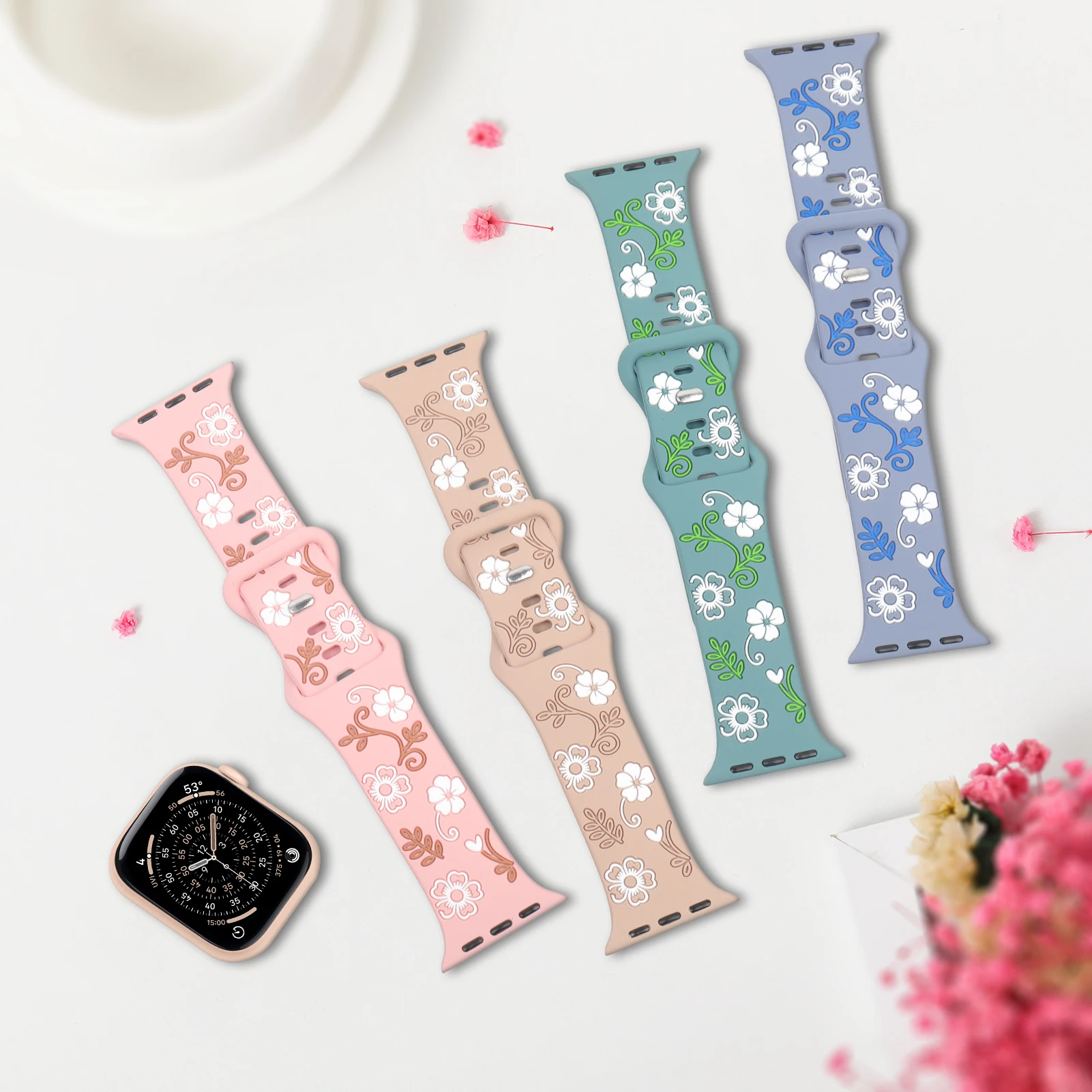 Bracelet gravé pour Bracelet de montre Apple 45mm 44mm 42mm 41 40 49 46mm Bracelet Correa en Silicone iWatch série 11 10 9 8 7 SE Ultra2 3