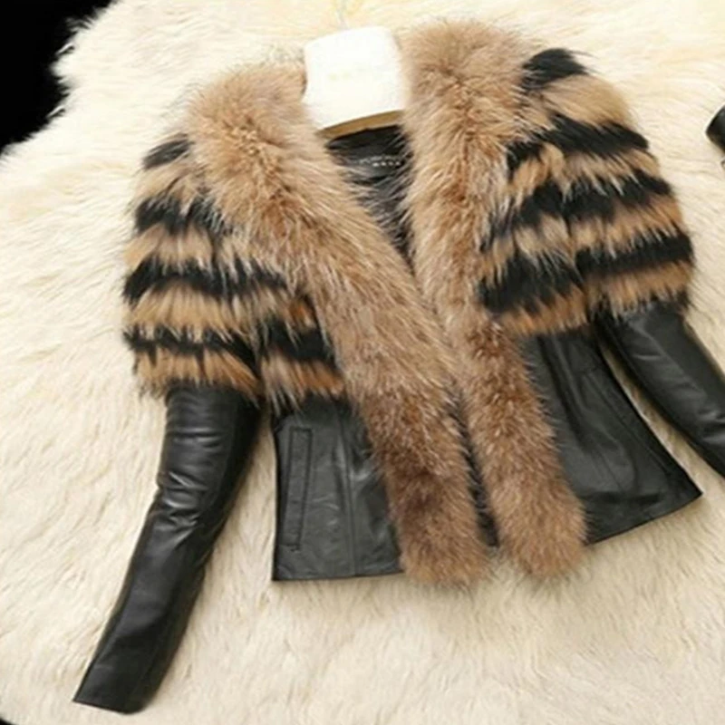 2024 Autumn Winter Women's Faux Fur Coat Jacket Female Slim Fit PU Leather Fur Coats Fluffy Outerwear Jackets