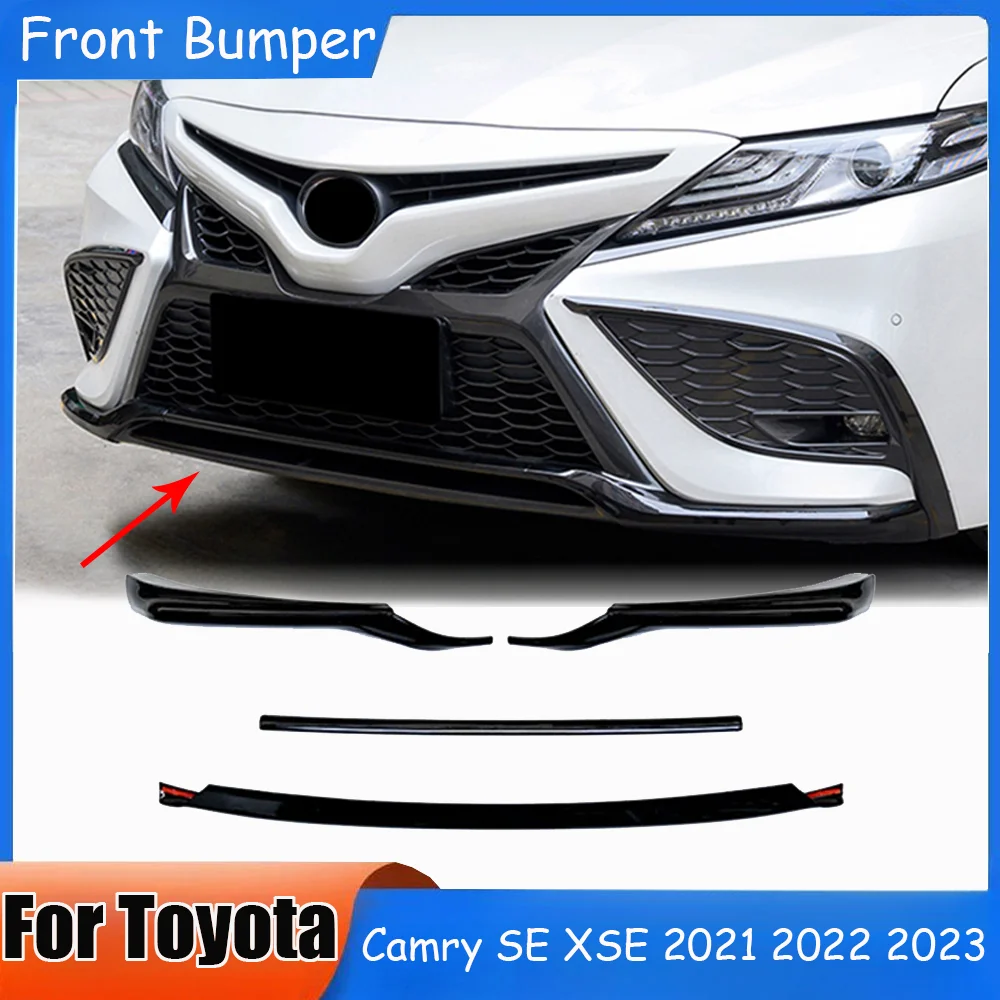 For Toyota Camry SE XSE 2021 2022 2023 ABS Black Carbon Front Bumper Center Grill Lower Garnish Molding Cover Body Trim Kit