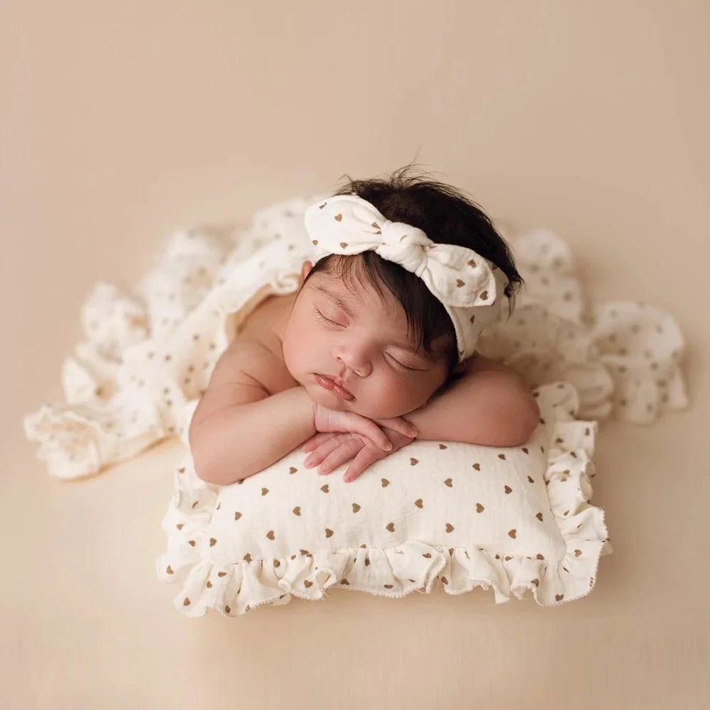 Newborn Photography Props Soft Comfortable Double-Layer Cotton Blanket Lace Pillow Headb Perfect Accessories for Baby Photos