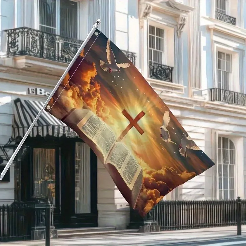 Christian Flag Outdoor Doves Open Book Cross Religious Garden Banner Durable Polyester