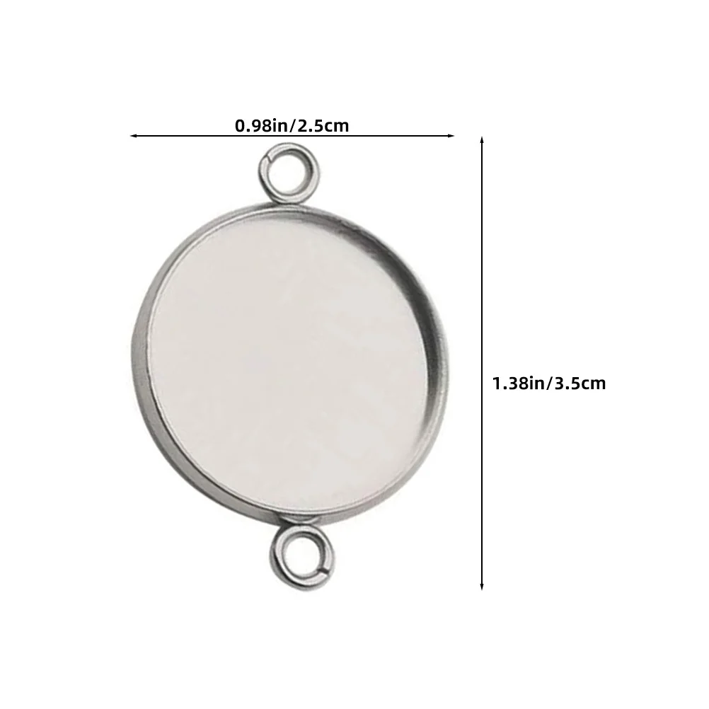 20Pcs Stainless Steel Bezel Pendant Trays Blank Round Cabochon Settings Double Loop DIY Jewelry Making Links Earrings Bracelet