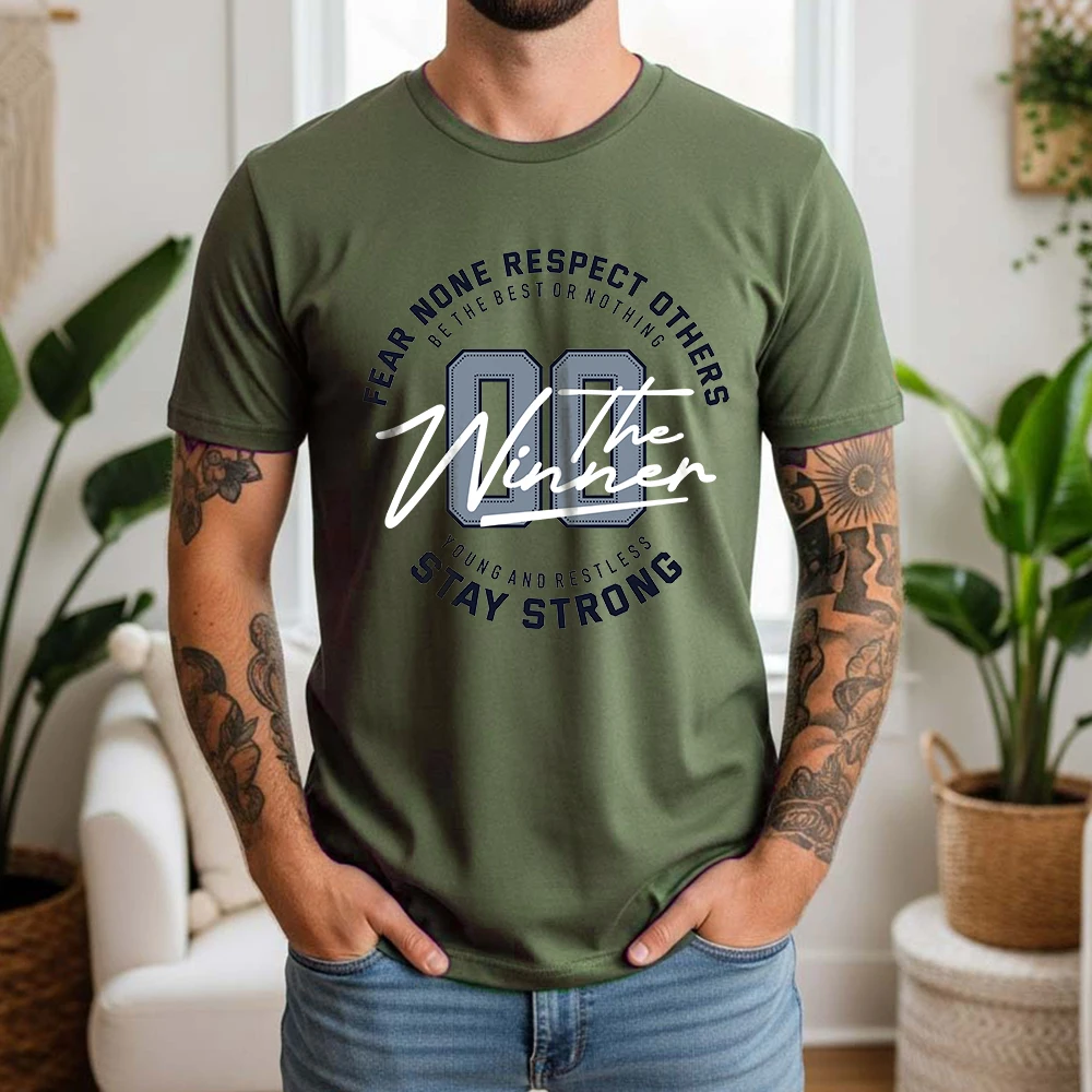 Mens 100% Cotton T Shirt Be The Best Or Nothing Stay Strong 04 Vibes Varsity Graphic Print Breathable Short Sleeve Daily Wear