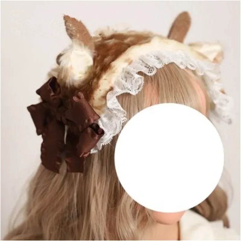 Mori Girl – oreilles de cerf d'élan de noël Lolita, avec bandeau à nœud, pince à cheveux, accessoires pour cheveux KC B1621