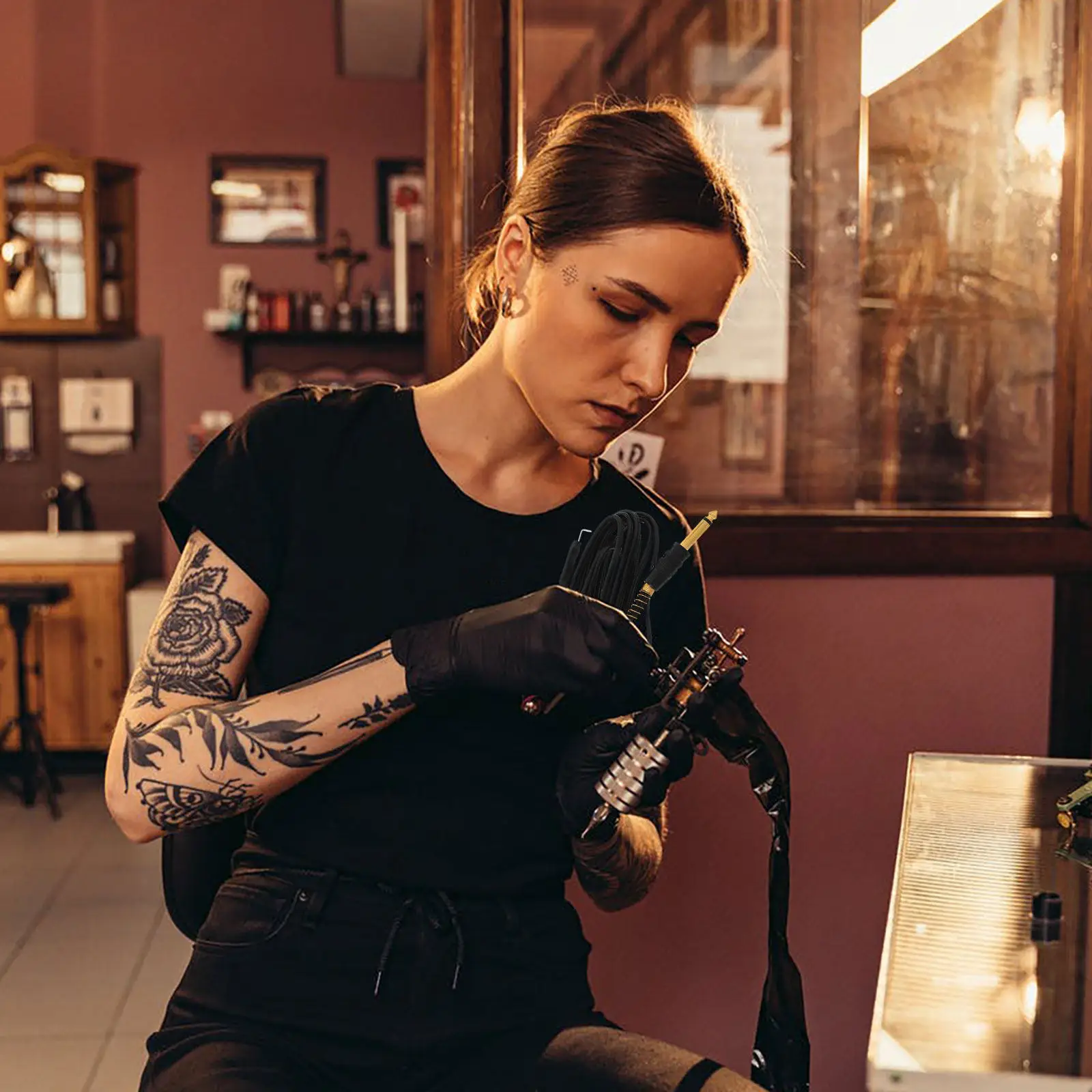 

Thickened Plate Tattoo Machine Kit Copper Frame Hook Line Precise Stable Tattoo Accessories Complete Set Connection Cable