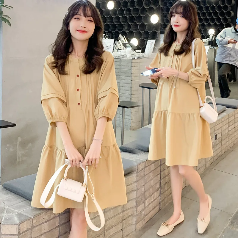 

Maternity Clothes Spring Summer Three Quarter Sleeve Pregnant Dresses Loose Pregnancy Woman Clothing All-match Shirt Dress