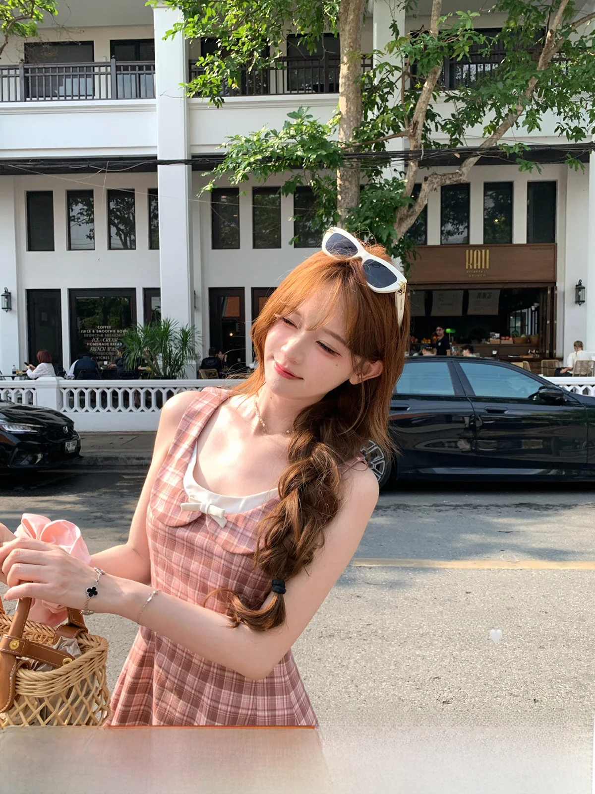 

Платье-жилет ThePeachOfficial в розовую клетку с контрастным бантом, весенний сезон, в студенческом стиле, женское модное платье-юбка А-силуэта