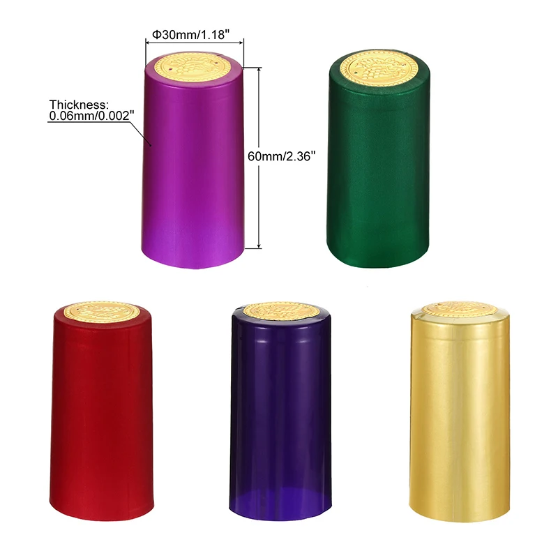 100 pz dritto bottiglia di vino termoretraibile capsula PVC termorestringente tappi di bottiglia 、 maniche termoretraibili copertura superiore pellicola avvolgere per bottiglia bocca