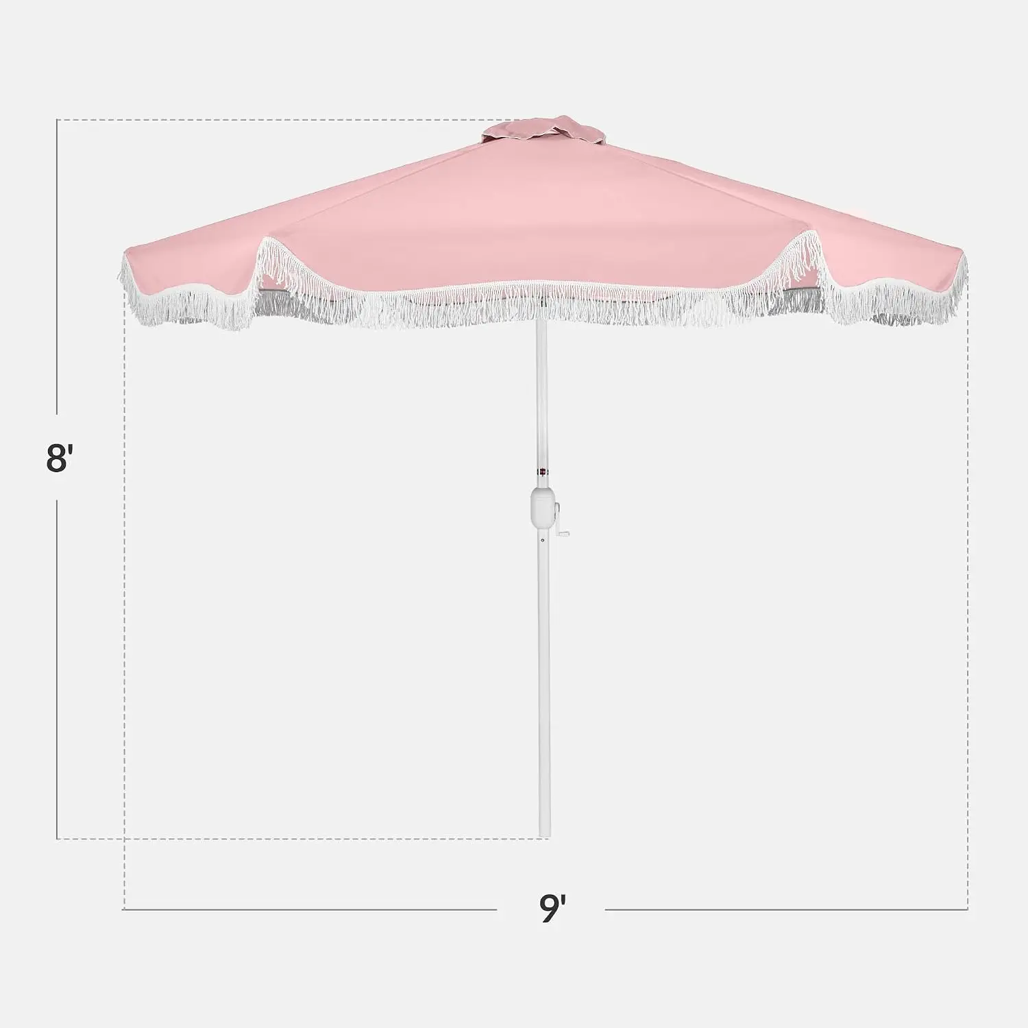 9ft Fringe Market Patio Umbrella – Outdoor Boho Tassel Sunshade for Table, Pool, Deck, Backyard – UPF50+, Easy Tilt, Heavy Duty