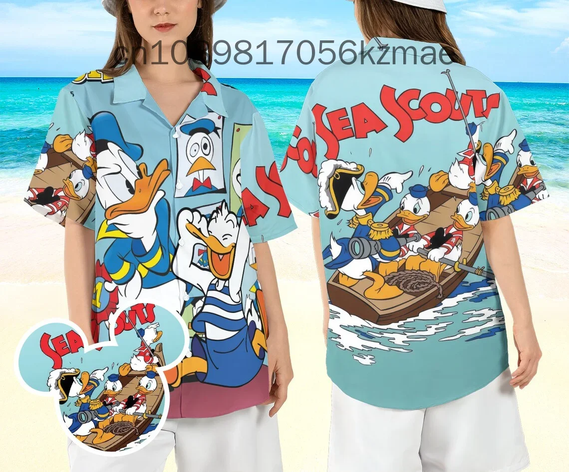 2024 Disney Donald Duck Men and Women Hawaiian Shirt Donald Duck Shirthawaiian Shirt Flowers Aloha Beach Shirts Summer Shirt