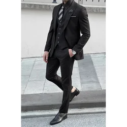 Black Men Suits 3 Piece Fashion Peak Lapel One Button Clothing Formal Elegant Casual Business Party Groom Wedding Tuxedo