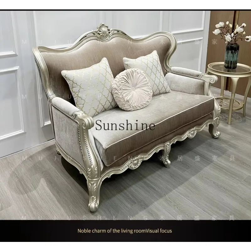 French light luxury solid wood three-person 123 combination living room carved sofa large apartment  FT