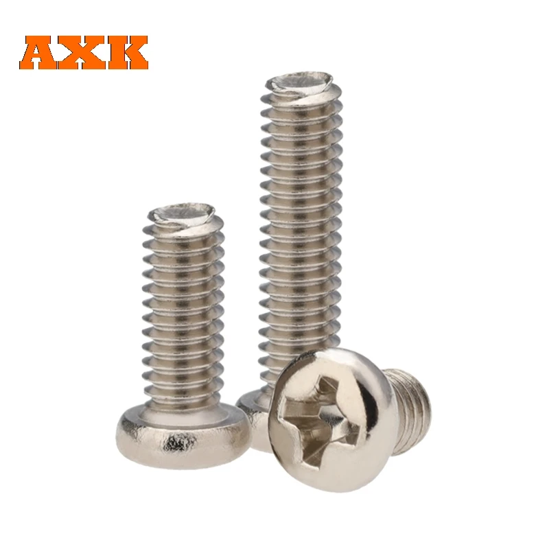 20-500pcs M1 M1.2 M1.4 M1.6 m1.7 M2 M2.5 M2.6 M3 M3.5 M4 Nickel Plated Carbon Steel Cross Phillips Round Pan Head Screw Bolt