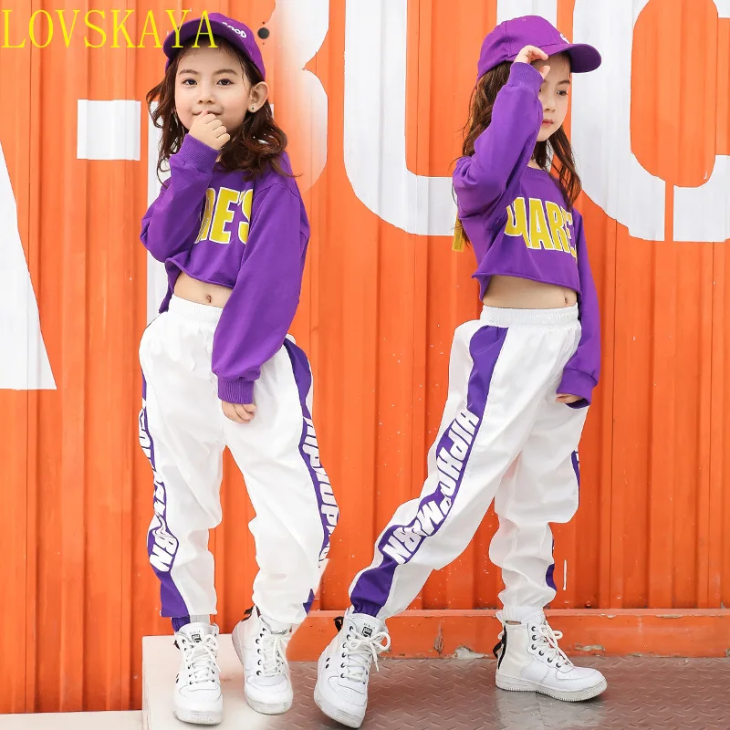 Children's Hip-hop Clothing Long Sleeved Short Top Sportswear Jogging Pants Girls Jazz Dance Performanceclothing Street Clothing