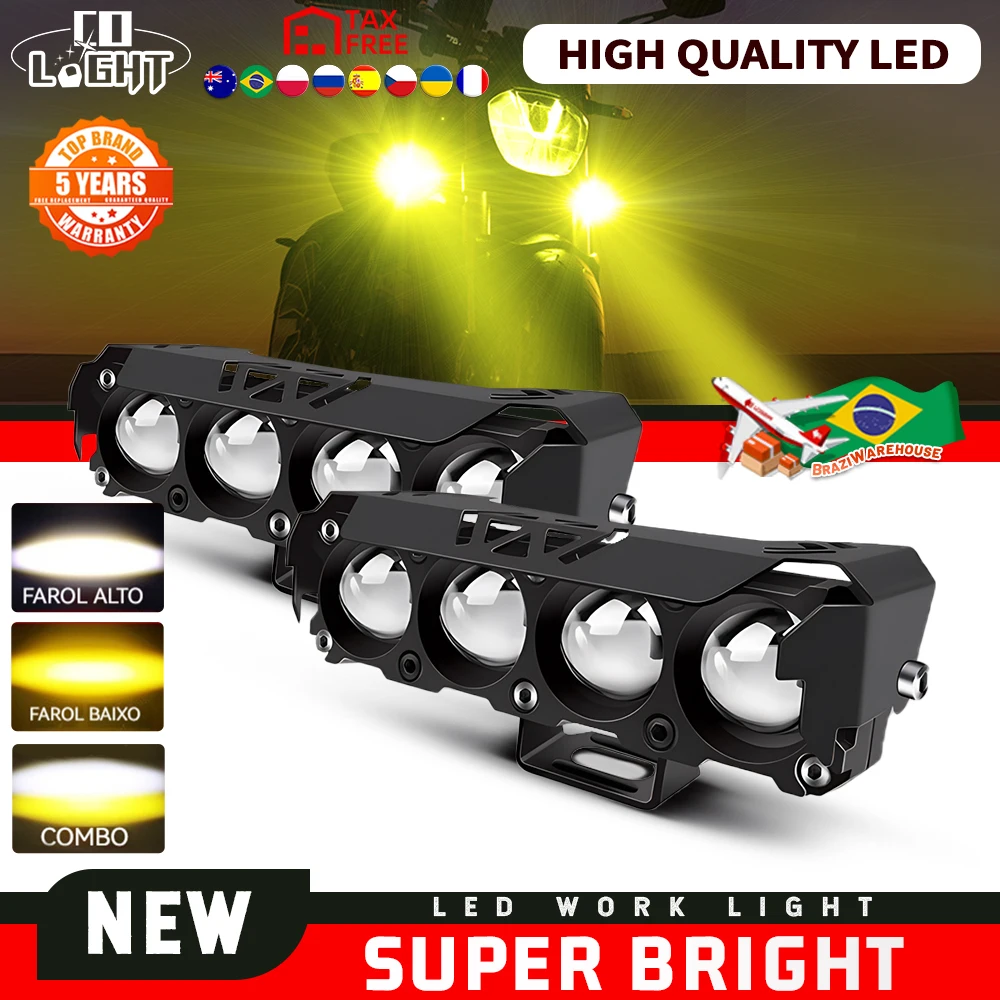 CO LIGHT 5inch Motorcycle LED Spotlight Dual Color Hi/Low Beam Fog Lamps for Pickup Car Trucks SUV UTV Boat 12V 24V