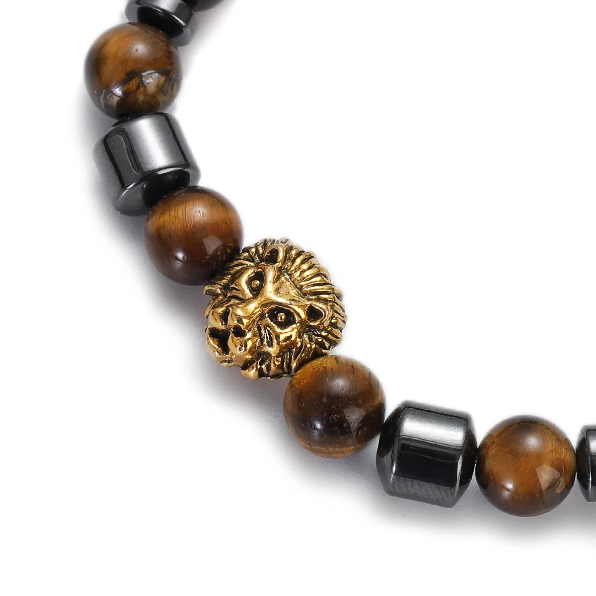 Men Natural Tiger Eye Stone Bracelet Hematite Beads Couple Bracelets for Women Lion Head Charm Bracelets Jewelry Gift