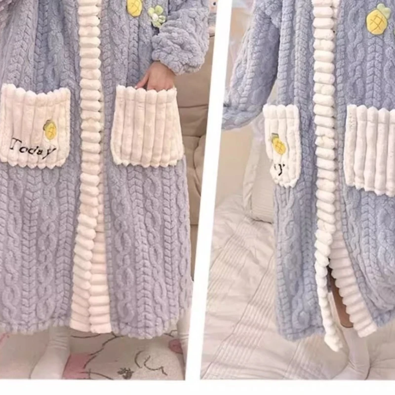 女性用ベルベットのシングルブレストナイトガウン,暖かいバスローブ,レジャーウェア,カワイイぬいぐるみパジャマ,冬のパジャマ