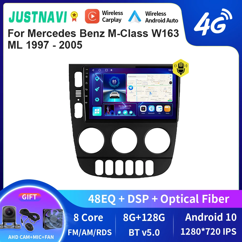 

JUSTNAVI QT10 Android 10.0 Car Radio For Mercedes Benz M-Class W163 ML 1997 - 2005 Player DSP Multimedia Video Player GPS