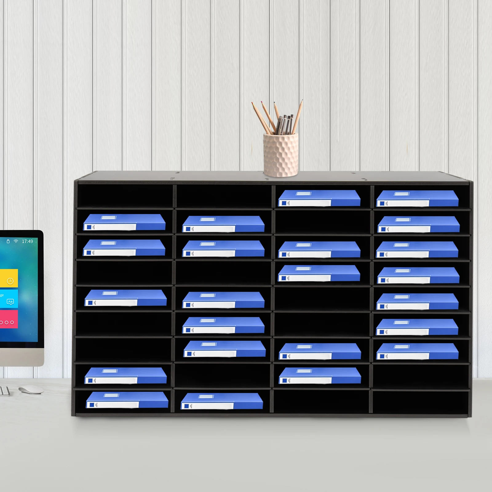 36 Slot File Classification Cabinet - Black for office school to store office supplies, folders, personal items