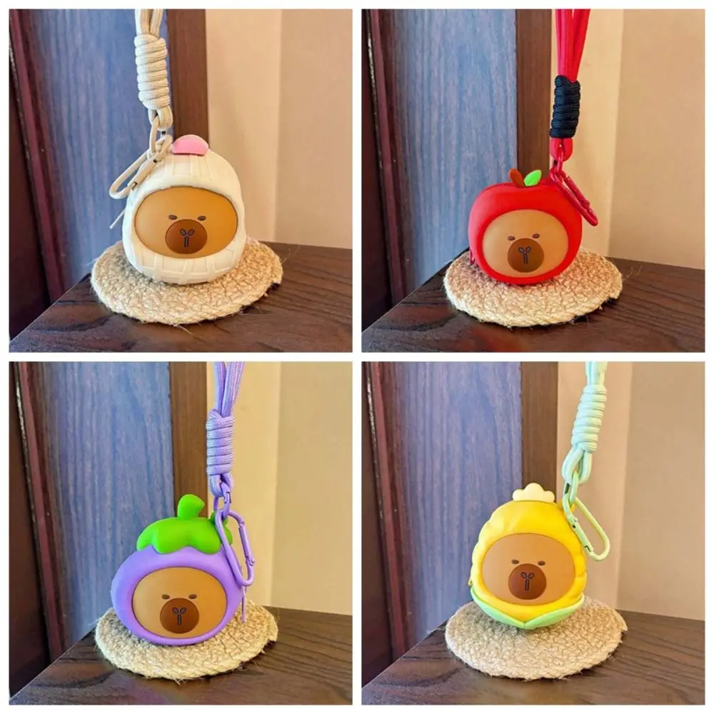 Portable Vegetable Capybara Pouch Cartoon Waterproof Hanging Rope Storage Bag Mini Creative Round Silicone Coin Purse Couple