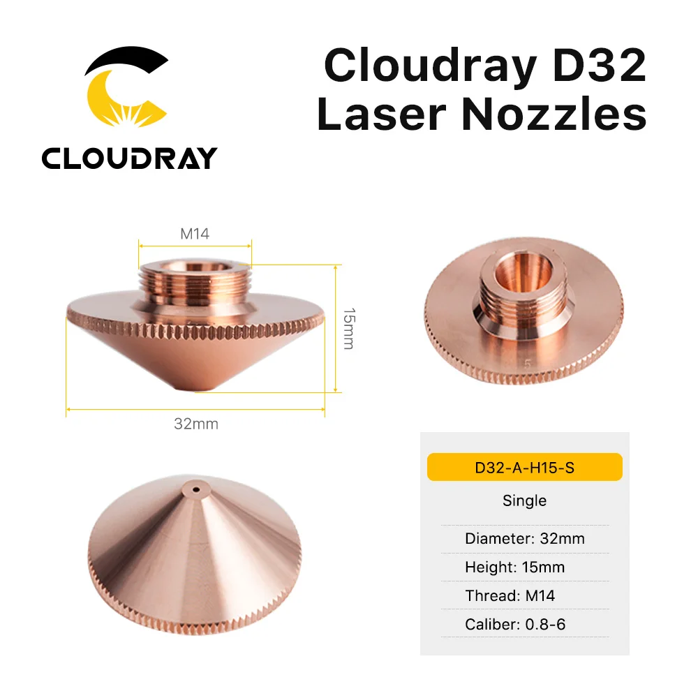 Cloudray-boquillas láser de soldadura de capas simples/dobles, diámetro de 32mm, calibre H15, 0,8-6,0, para máquina CNC de corte por láser de fibra