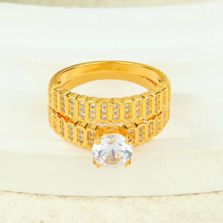 Dubai Mode Kubische Zirkonia Stapelbare Ringe 21k Vergoldet Arabischer Exquisiter Verlobungsring Paarringe Italienischer Goldschmuck – Detail 12