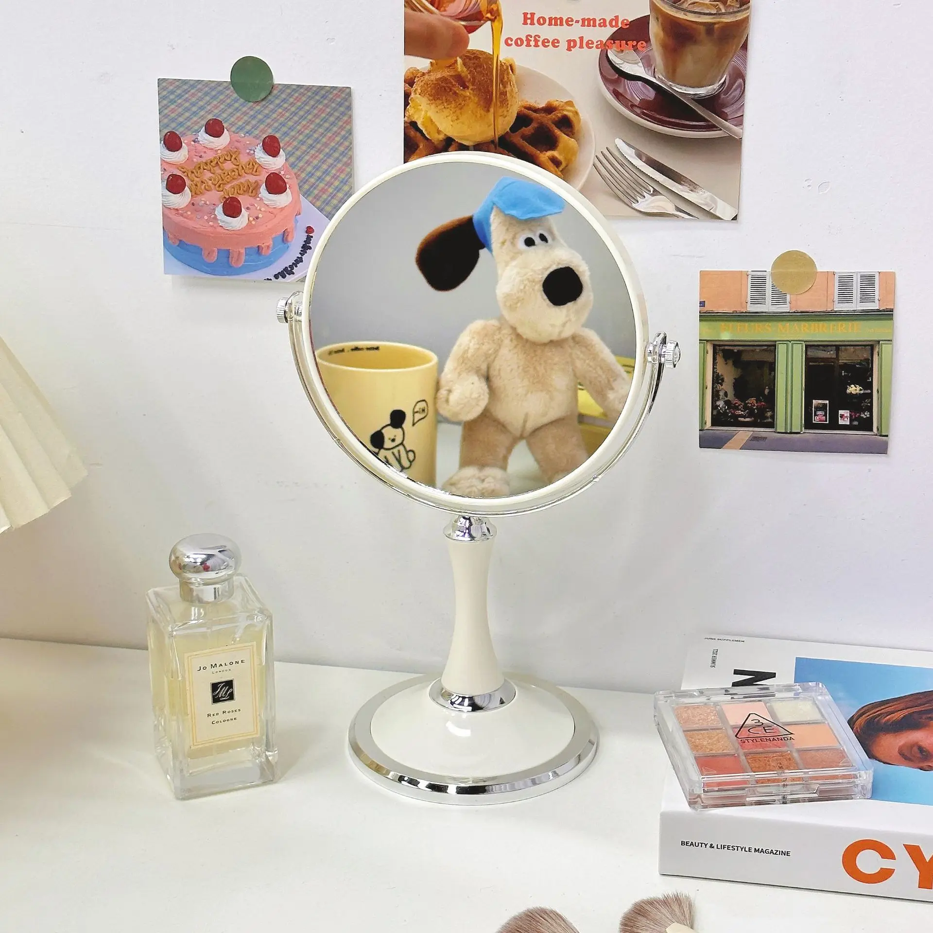 Miroir de vanité rotatif européen à 360 degrés, miroir de princesse de bureau, grossissant 3x, miroir de vanité Double face