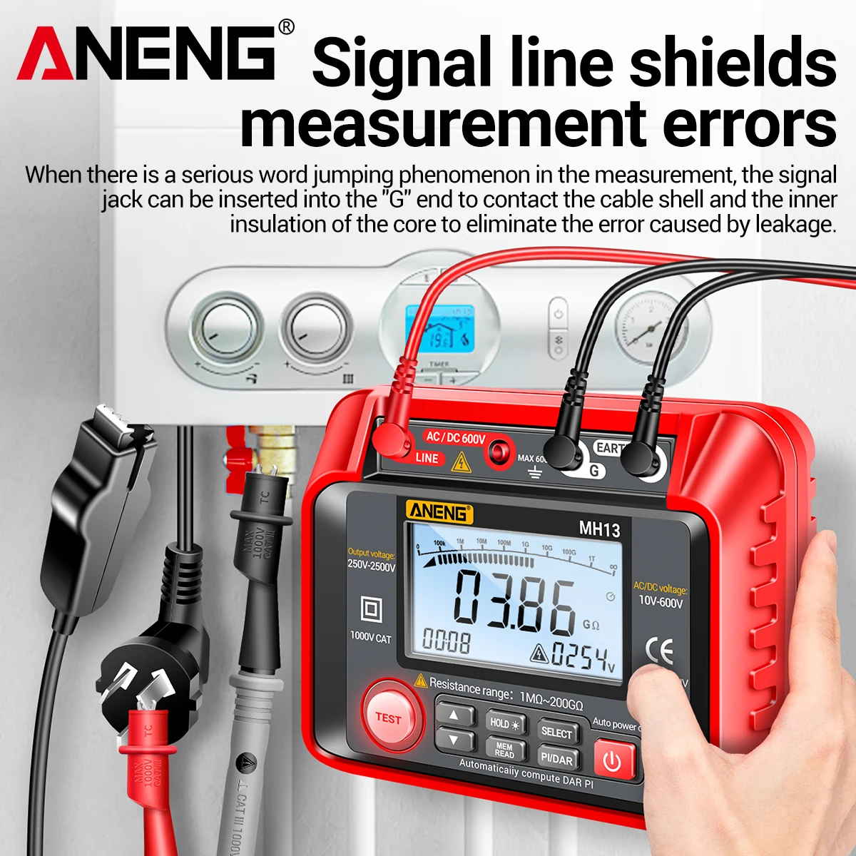 ANENG MH13 เครื่องทดสอบความต้านทานฉนวนดิจิตอล 250V-2500V เมกะโอห์มทดสอบเมตร 10V ~ 600V AC/DC โวลต์มิเตอร์มัลติมิเตอร์ 2000 นับ