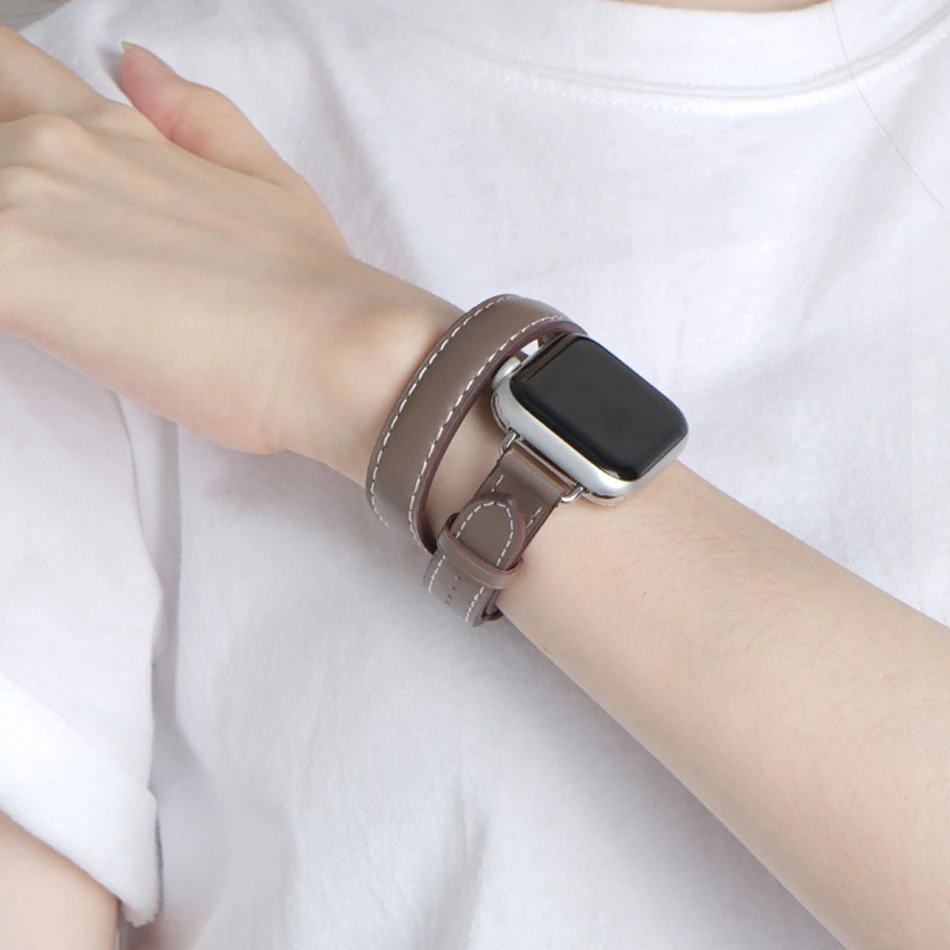 Genuine Leather Strap For Apple Watch Series 11 10 9 8 7 6 SE 5 4 UItra 3 iWatch 49/46/45/44/42/41/40/38mm Double-loop Bracelet