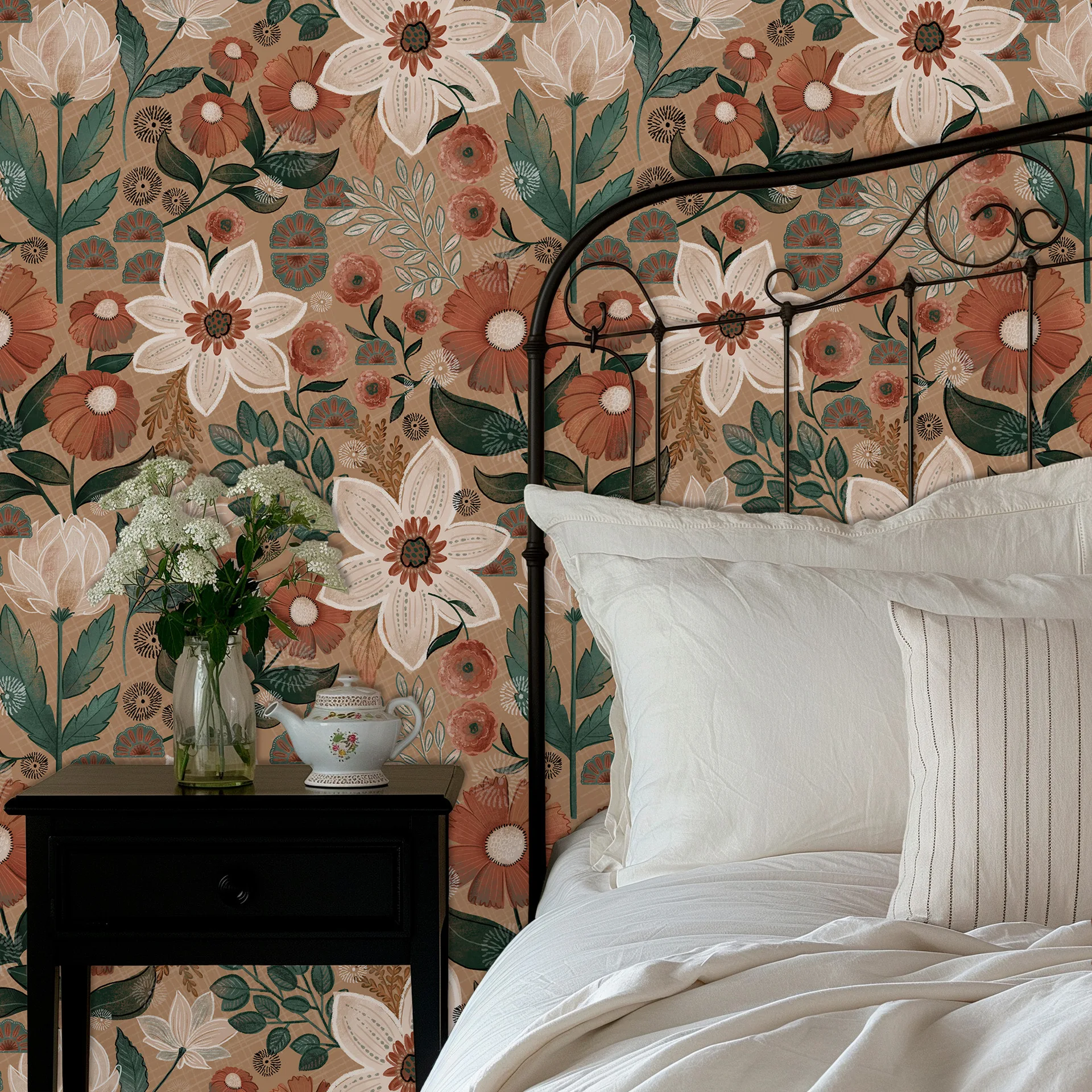 Floral Peel and Stick Wallpaper Vintage Large Flower Self Adhesive Wallpaper for Bathroom Boho Removable Leaf Contact Paper