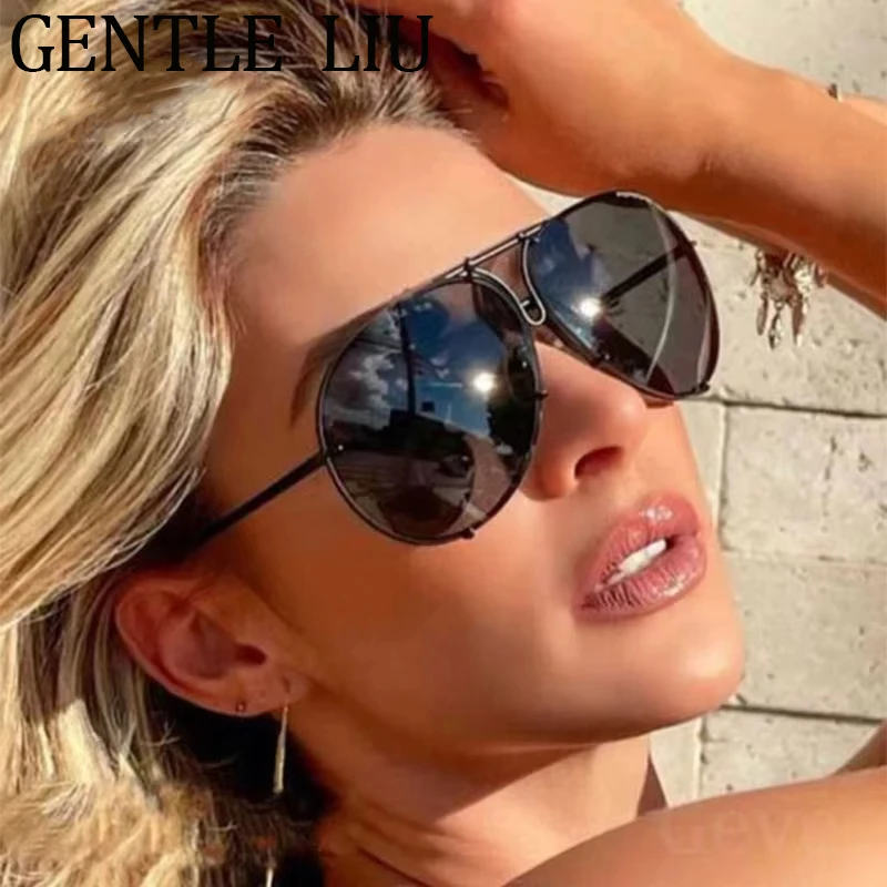 

Oversized Vintage Oval Sunglasses Women Men 2025 Luxury Brand Punk Pilot Metal Frame Goggle For Lady UV400 Protection Eyewear