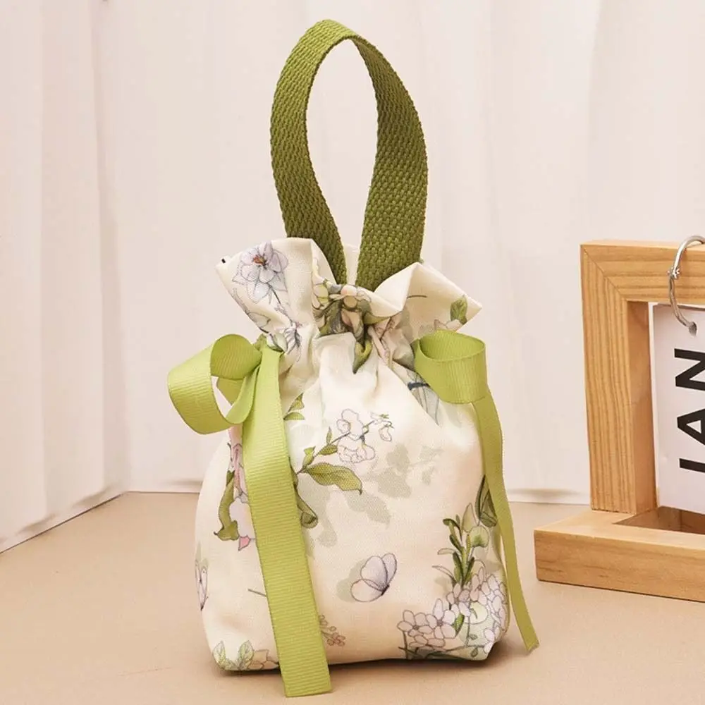 

Портативная холщовая сумка-мешок на шнурке с цветочным узором в корейском стиле, праздничная сумка для сахара, сумка-ведро, сумка для упаковки украшений, сумка с бантом, уличная сумка