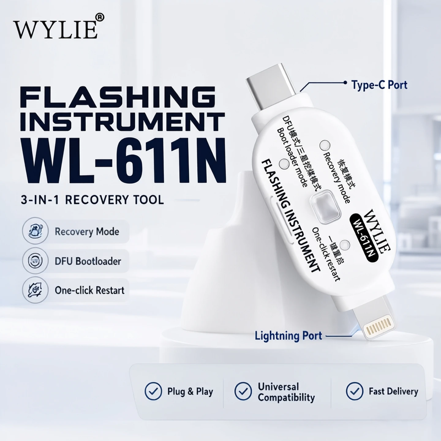 WYLIE WL-611N Flashing Instrument One Click DFU Recovery Download Mode Type C Lightning for iPhone Samsung Android Repair Tool