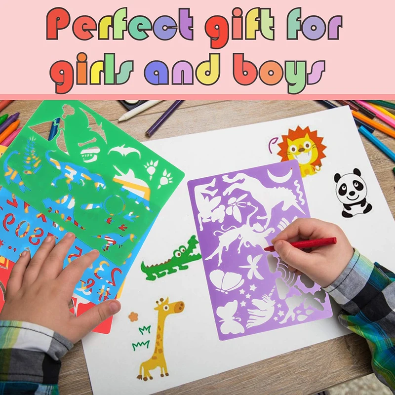 Kids Drawing Stencils Set 300+ Patterns Drawing Templates Plastic Stencil Kit for Girls Boys Gift Card Making Kids Painting Toys