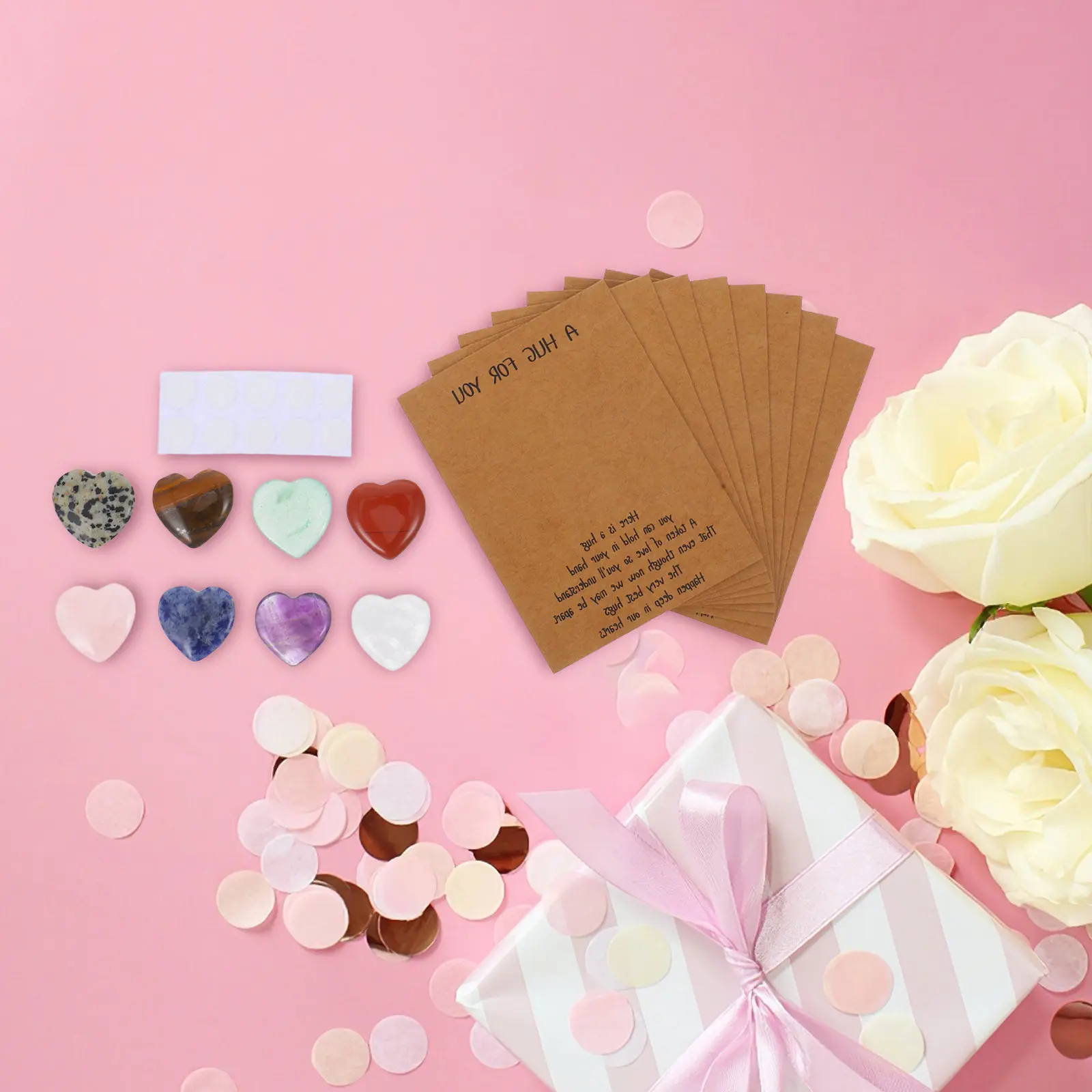 

1Set Crystal Stone Greeting Card Set with Heart Rocks DIY Love Cards for Women Holiday Party Favors Wedding Present Box
